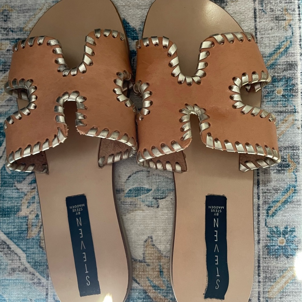 Steve Madden  “H” Tan and Cream Women's Slides/Sandals